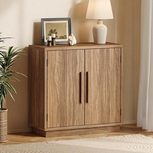 31.5'' Wood Sideboard Cabinet, Small Sideboard Buffet with Adjustable Shelf, Modular Credenza Accent Storage Console Cabinet with 2 Magnetic Doors for Entryway, Living Room, Kitchen, Walnut