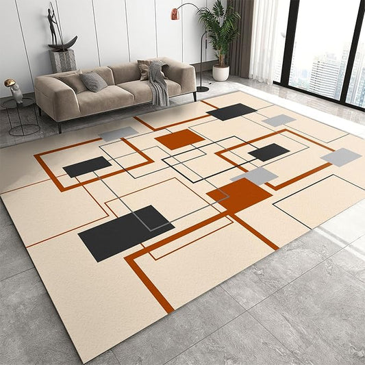 5x6 Area Rugs Mid-Century Geometric Soft Washable Carpet, Orange Black Gray Rectangle Easy Clean Rugs for Boys and Girls Nursery Bed Living Room Carpets Nursery Decor Rugs