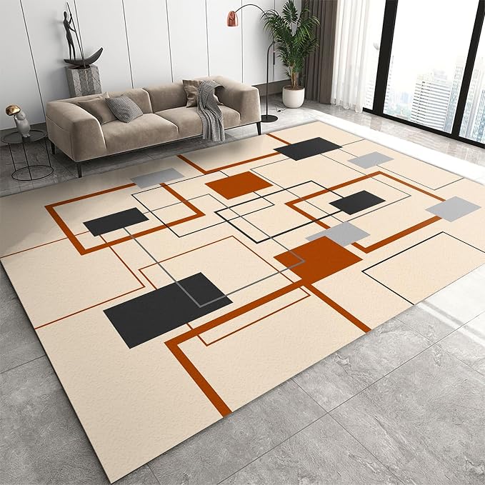 2x3 Area Rug Mid-Century Geometric Soft Washable Carpet, Orange Black Gray Rectangle Easy Clean Rugs for Boys and Girls Nursery Bed Living Room Carpets Nursery Decor Rugs