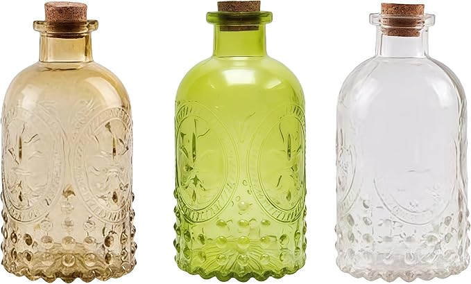 2Pcs Amber Glass Reed Diffuser Bottles,Apothecary Diffuser Decorative Bottles with Cork Lid,Small Flower Bud Vase,Aromatherapy Container for DIY Replacement Diffuser,Reed Sticks,Crafts Decor