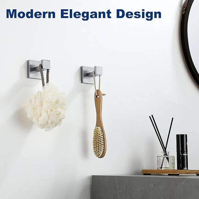 Towel Hooks for Bathrooms, Brushed Nickel Towel Hook for Kitchen Bathroom, SUS304 Stainless Steel Coat Hook, Heavy Duty Towels Holder Hooks for Hanging Towels,Coats,sponges,Clothes,Wall Mount, 2 Pack