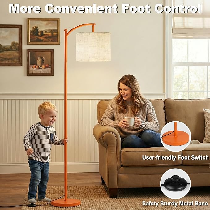 mukuxin Floor Lamp, LED Floor Lamp with Foot Switch & Adjustable Linen Lampshade, Tall Modern ARC Standing Lamps with 9W Replaceable Blub for Living Room Office Bedroom
