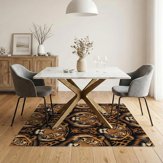 5'x7' Washable Flatwoven Rug, Orange Graphic Animal Print Stain Resistant Area Rug Non-Slip Low Profile Floor Covering for Guest Room, Lounge, Apartment | Ref:2229845