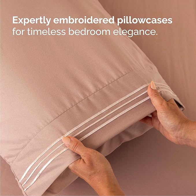 Queen Size 4 Piece Sheet Set - Comfy Breathable & Cooling Sheets - Hotel Luxury Bed Sheets for Women & Men - Deep Pockets, Easy-Fit, Extra Soft and Wrinkle Free Sheets - Mauve Oeko-Tex Bed Sheet Set