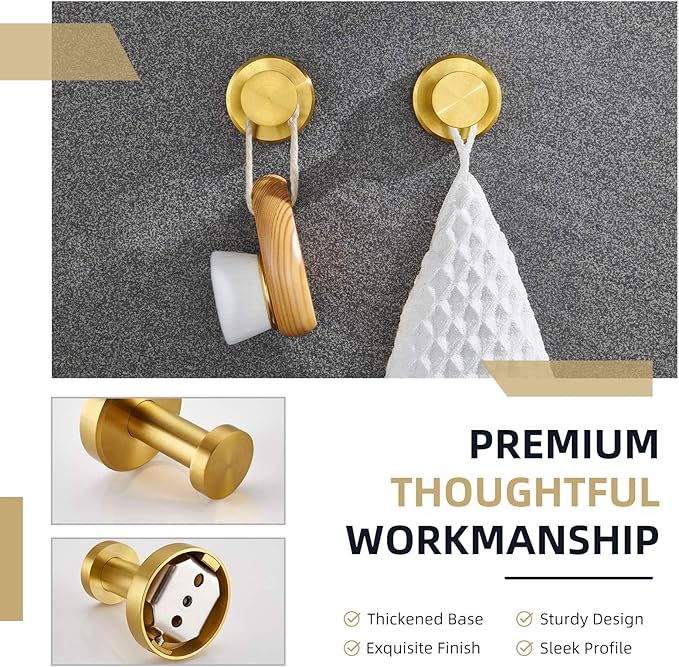 Angle Simple Towel Hooks, SUS 304 Stainless Steel Coat Robe Wall Hooks, Bathroom Hand Towel Hanger, Brushed Dark Gold, 2 Pack