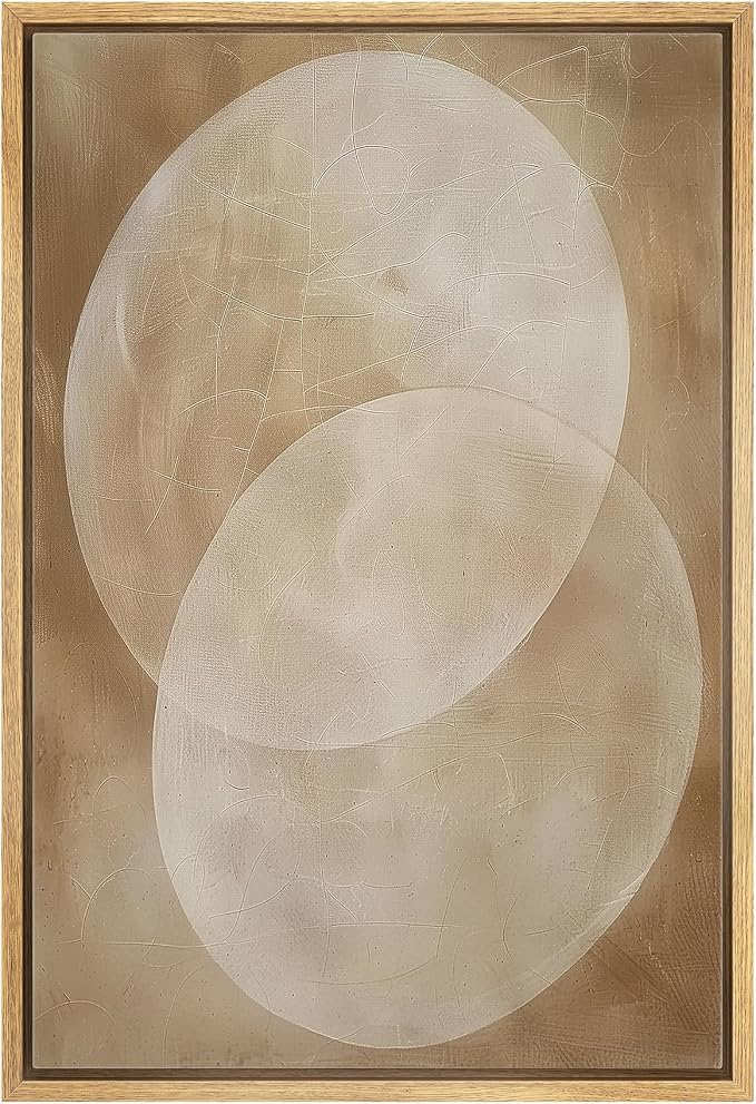 MUDECOR Framed Canvas Print Wall Art Neutral Beige Overlapping Circles Abstract Illustrations Fine Art Mid-Century Modern Multicolor for Living Room, Bedroom, Office - 16"x24" NATURAL