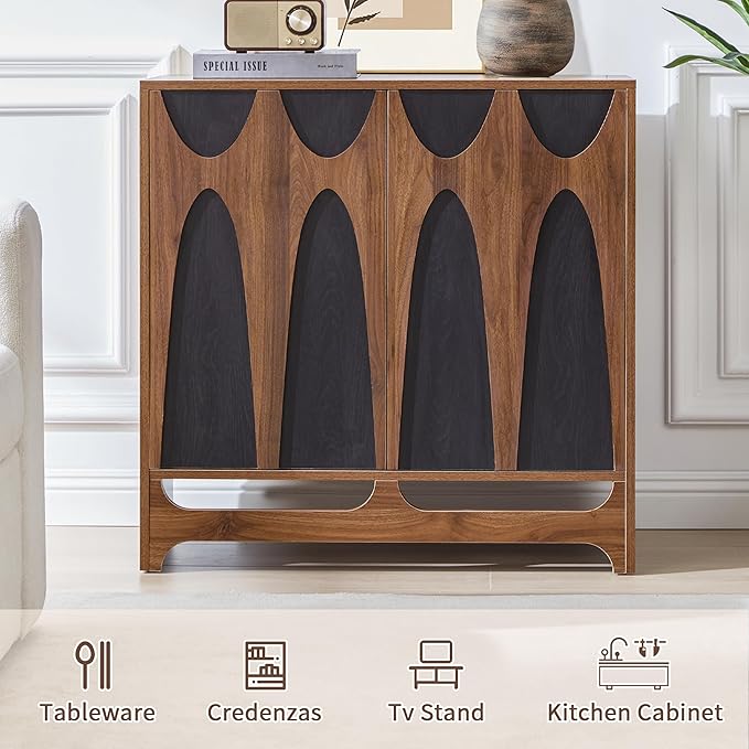 Sideboard Buffet Cabinet with Storage Set of 2, 63” Mid Century Modern Storage Cabinet with Adjustable Shelf and 4 Doors for Dining Room, Living Room,Entry