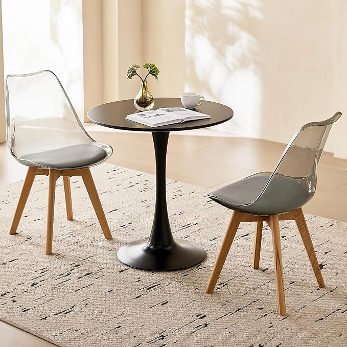 23.6" Round Dining Table for 2-4 Modern Circle Tulip Table with Metal Tulip Pedestal Base for Kitchen Dining Living Room Apartment Small Space Cafe, Black