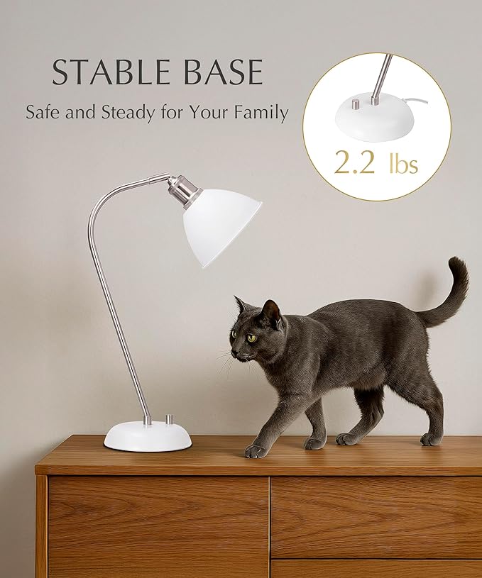 HarvestLand Halo Silver White Adjustable Desk Lamp – Reading Lamp, Pharmacy Style Metal Desk Lamp, Industrial Table Lamp with Solid Base for Bedside Table, Task Lamp Home Office, Best Gifts