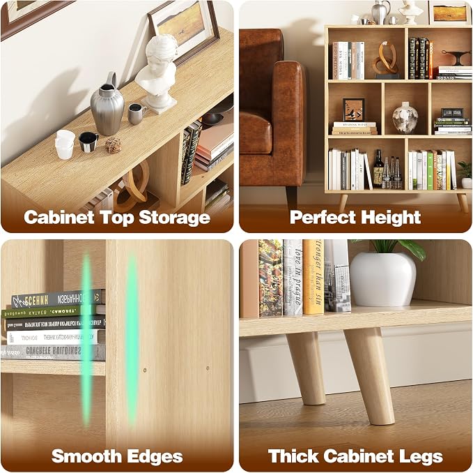 Shintenchi Cube Storage Organizer, 3 Tier Mid-Century Bookcase with Legs Cubeicals Retro Wood Organizer Storage Bookcase, Freestanding Open Book Shelves for Bedroom,Living Room,Office(Natural)