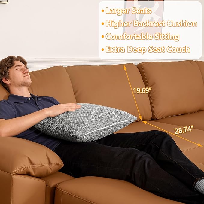 EASE MOOSE Oversized U Shaped Couch,Modular Sectional Convertible Sofa with Wide Deep,Extra Large Faux Leather Scratch Resistant Modern Couch for Big Spaces,Brown