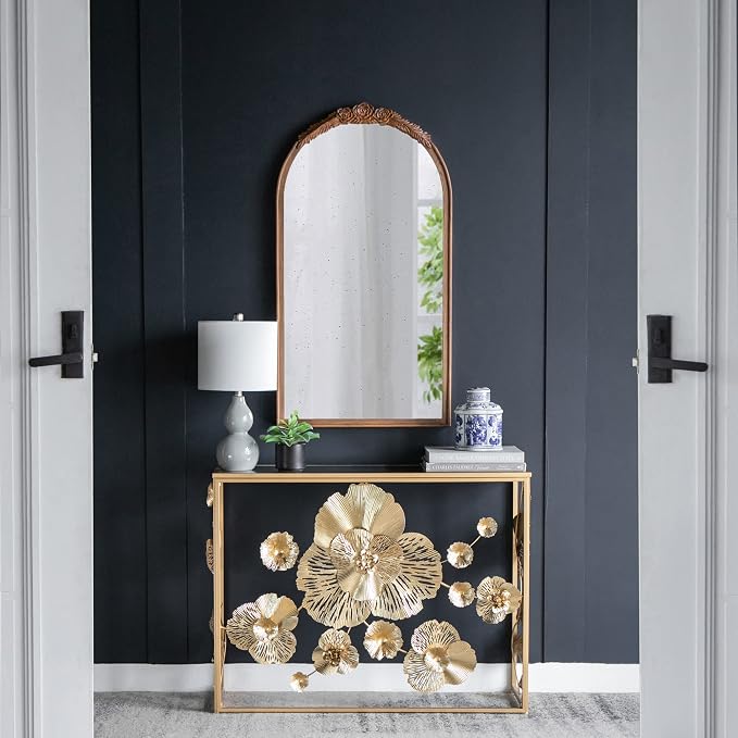 A&B Home Arched Vertical Mirror - Wall Mirror with Hand Carved Rose Antique Mirror Frame, 23" x 42" Arch Mirror for Bathroom Living Room Bedroom Enterway, Dark Brown