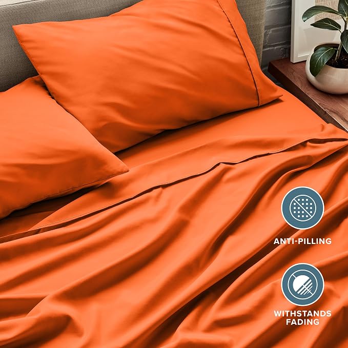 Bare Home Queen Sheet Set - 1800 Ultra-Soft Microfiber Queen Bed Sheets - Double Brushed - Deep Pockets - Easy Fit - 4 Piece Set - Bedding Sheets & Pillowcases (Queen, Orange)