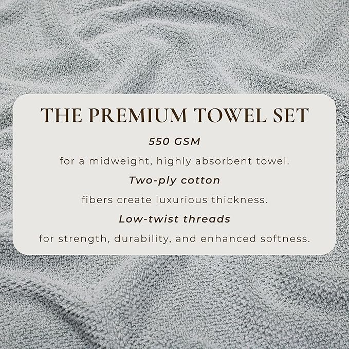 Great Bay Home Light Grey Washcloth- 100% Cotton 13x13 Wash Cloth - Absorbent, Quick-Drying, Durable Face Towels for Bathroom Decor - Low-Twist, Two-Ply Fibers (Light Grey)