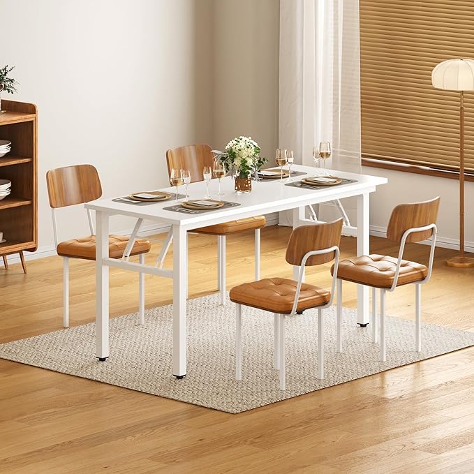 DlandHome Computer Desk, 59.8Inch Office Desk Computer Table, Study Writing Study Desk for Home Office, White Desktop and White Frame
