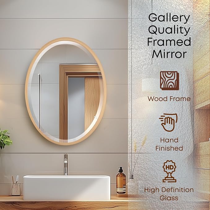 OVALCREST - Oval Wooden Beveled Wall Mirror for Home Decor, Bathroom, Vanity, Bedroom, Living Room, Hallway - London Style (Gold Paint) 31.1 x 25.1