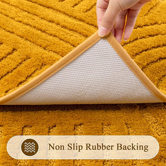 SHACOS Boho Bathroom Rugs 24"x36" Extra Soft Absorbent Microfiber Bath Mats Home Decor Non Slip Carpet Machine Washable Shaggy Bath Rugs for Bath Room Shower Bathtub, Honey Mustard 2' x 3'