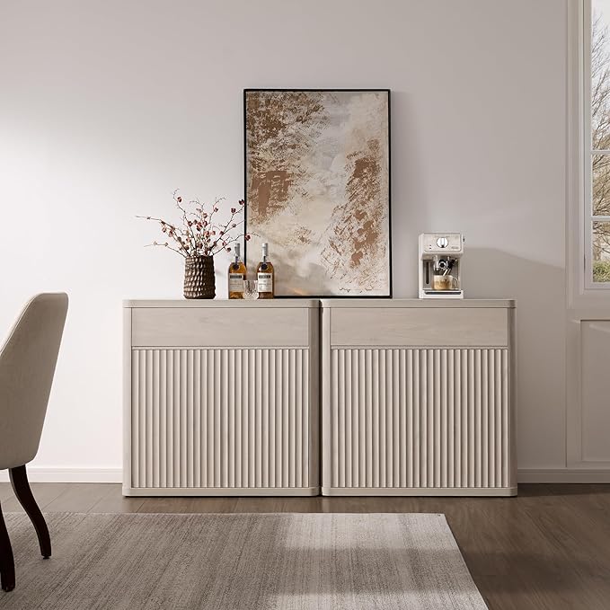 SICOTAS Buffet Cabinet with Storage - Accent Fluted Storage Cabinet with 2 Doors & 1 Drawer 34.6" Wide Modern Sideboard Credenza Large Buffet Table for Living Room Kitchen Dining Room Entryway Office