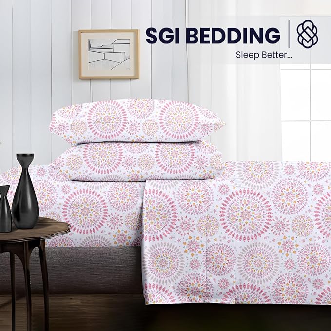 SGI bedding 100% Egyptian Cotton Sheets Twin XL Size – 600 Thread Count Sheets Set, Soft, Cooling, 15" Deep Pocket, Luxury Hotel Bedding, Breathable, Durable -Boho Mandala