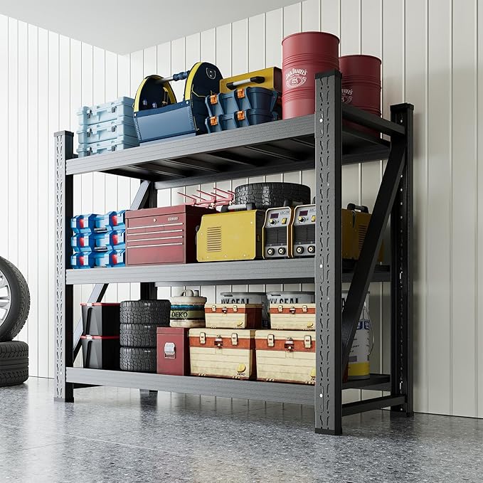 3000LBS Storage Shelves,Garage Shelving Heavy Duty,3 Tier Adjustable Metal Shelving Unit,Garage Storage Shelves for Garage,Warehouse,Basement,Pantry,Kitchen,36" W x 32" Hx20 D,Black