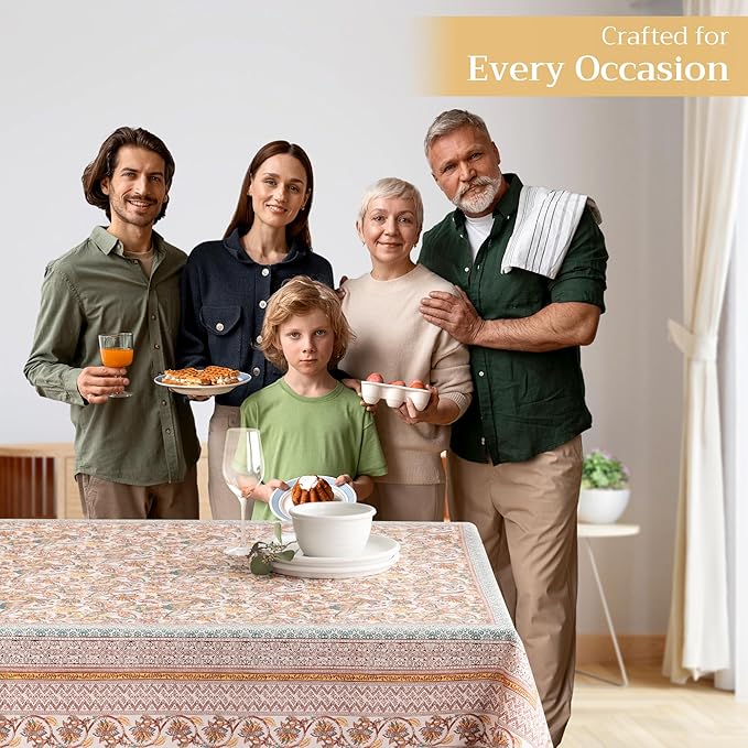 Maison d' Hermine Table Cloth Rectangle Table 100% Cotton 60 x 120 Inches Fall Tablecloth Reusable Everyday Use for Thanksgiving Christmas Decorations Dining Farmhouse Party (Nila)