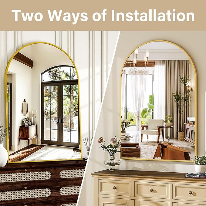 HARRITPURE Arched Bathroom Mirror - 30"x40" Gold Large Wall Mounted Vanity Mirror Aluminum Alloy Frame Arch Wall Mirror for Living Room, Bedroom and Entryway