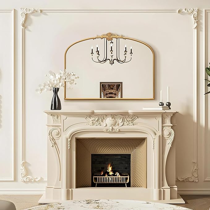 Besdomus Antique Arched Gold Mirror: 40"x29" Large Gleaming Gold Vintage Wall Mounted Mirror - Baroque Traditional Ornate for Bedroom/Bathroom/Fireplace/Entryway - Home Decor for Homemakers