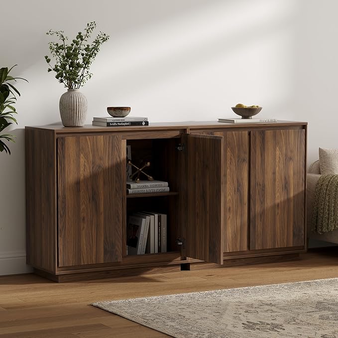 3pcs Sideboard Cabinet Buffet Cabinet with Storage with Adjustable Shelves and Handle-Free Design Suitable for Kitchens,Hallway,and Living Rooms Brown