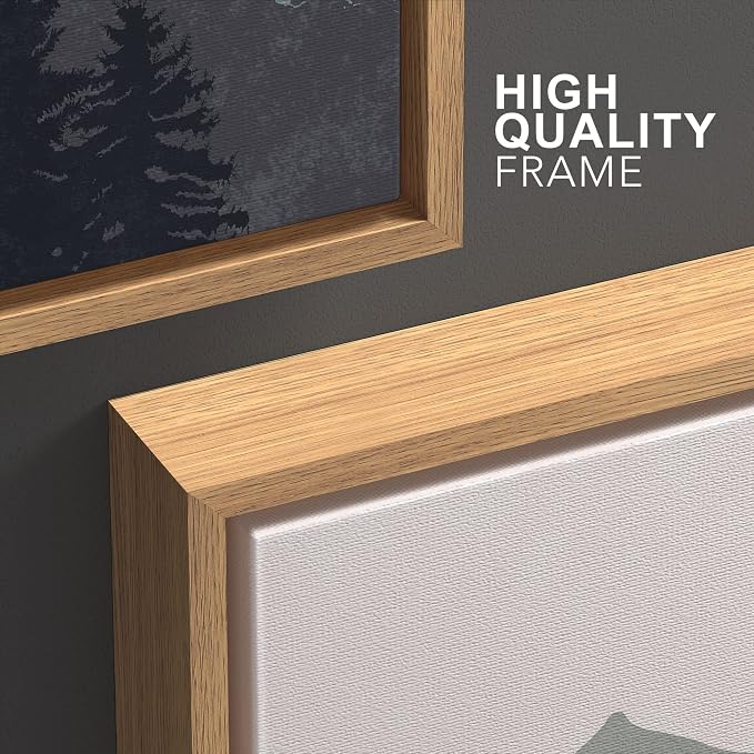 wall26 Framed Canvas Print Wall Art Set Woodland Nursery Decor Blue Gray Duotone Mountain Forest Abstract Nature Nordic Decorative Minimal Boho for Living Room, Bedroom, Office - 24"x36"x3 Natural