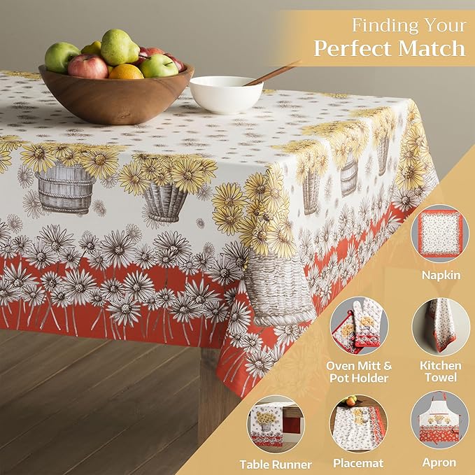 Maison d' Hermine Table Cloth Rectangle Table 100% Cotton 60 x 108 Inches Fall Tablecloth Reusable Everyday Use for Thanksgiving Christmas Decorations Dining Farmhouse Party (Bagatelle)