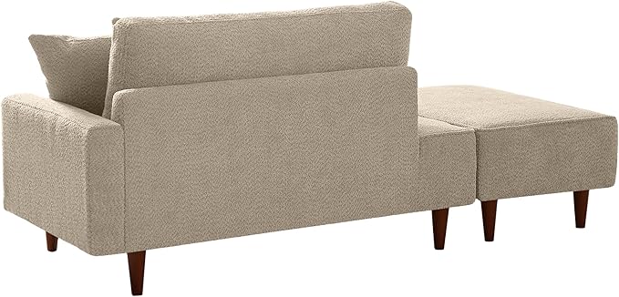 GDFStudio Upholstered Chaise Lounge Chair Indoor with Ottoman, Boucle Fabric Chaise Chair with 2 Throw Pillows and Solid Wood Legs, Recliner Lounge Chair for Office Living Room Bedroom, Camel