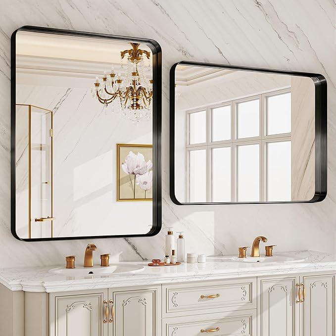 30x36 Inch Black Metal Framed Bathroom Mirror for Wall, HD Tempered Glass, Vanity Mirror for Over Sink, Anti-Rust Aluminum Alloy Mirror, Farmhouse, Horizontally or Vertically Hanging