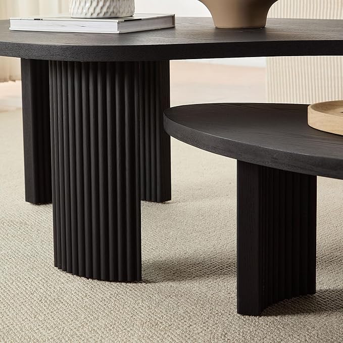 Nesting Coffee Table Set of 2, Irregular Shape Center Table 2-Piece Modern Side Table End Table for Living Room Aoartment Office, Black