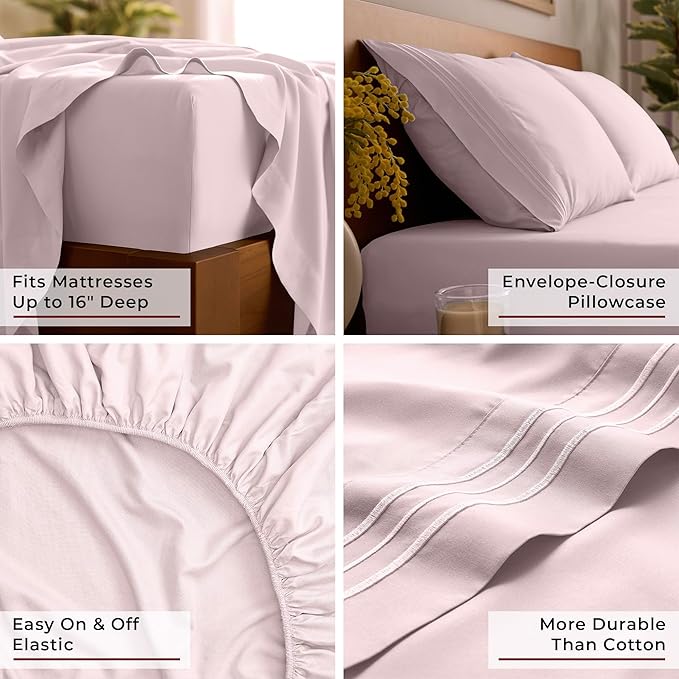 Mellanni Twin Sheets Set - 3 PC Iconic Collection Bedding - Hotel Luxury, Extra Soft, Cooling Bed Sheets - Wrinkle, Fade, Stain Resistant (Twin, Blush Pink)