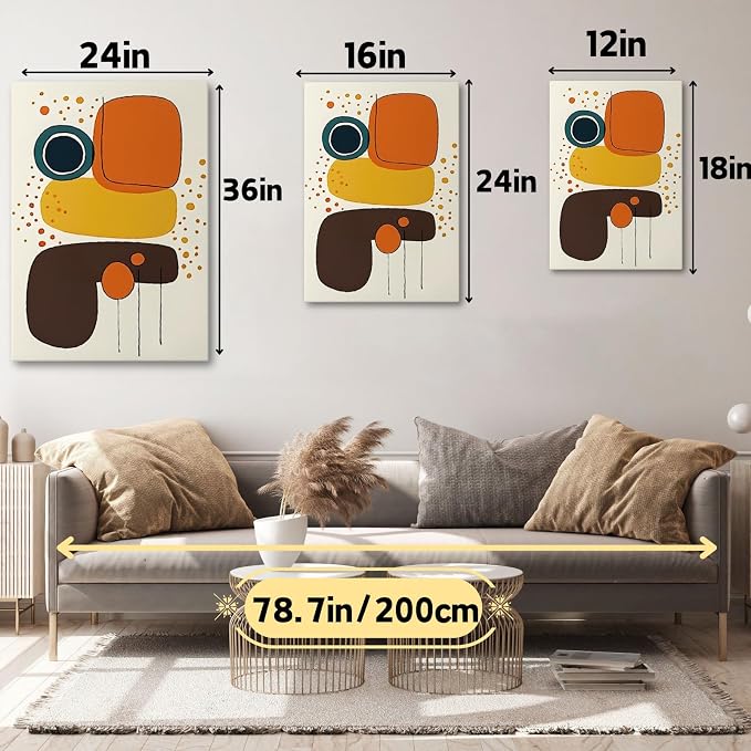 Hotuijxca Color Block Abstract Canvas Wall Art, Color Geometric Abstract Canvas Wall Art, Mid-Century Modern Colorful Block Wall Painting for Living Room, Bedroom, Office (12" x 18" x 3 pcs)
