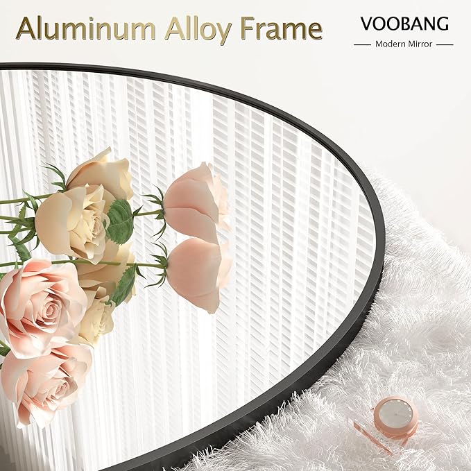 VooBang Round Mirror 36" Black Wall Mounted Circle Mirrors Vanity Mirror with Aluminum Alloy Frame Modern Decoration for Bathroom, Living Room, Vanity, Bedroom, Entryway