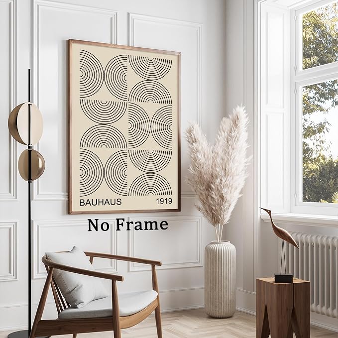 Minimalist Bauhaus Canvas Wall Art Boho Mid Century Posters Black and Beige Artwork Abstract Neutral Prints Geometric Gallery Wall Art Bauhaus Exhibition Poster Mid Century Modern Painting Unframed