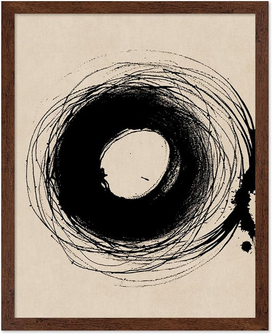 Poster Master Handmade Circle Drawing Poster - Ink Brush Print - Drawing Art - Sketch Design - Abstract Illustration - Great Bedroom or Living Room Wall Decor - 16x20 Brown Framed