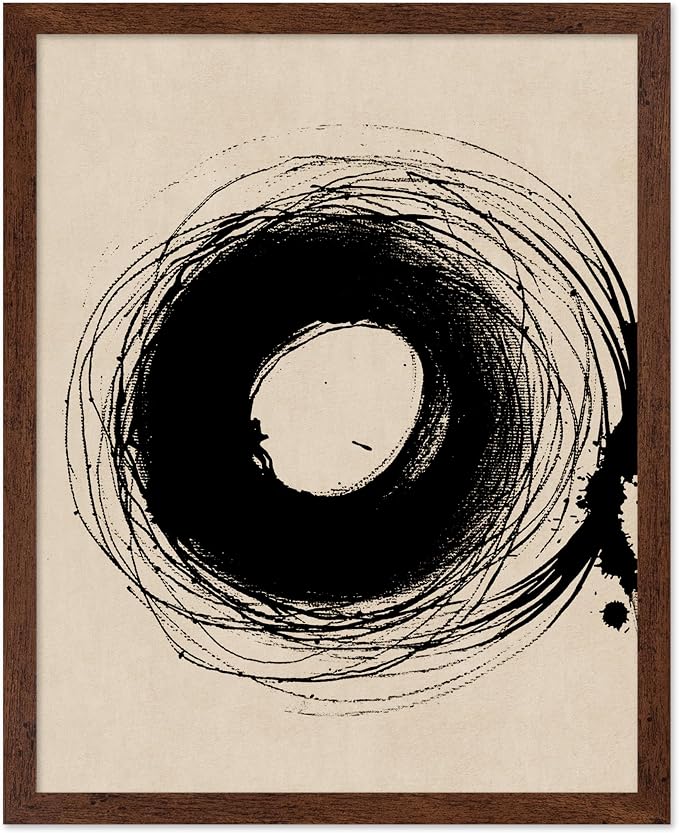 Poster Master Handmade Circle Drawing Poster - Ink Brush Print - Drawing Art - Sketch Design - Abstract Illustration - Great Bedroom or Living Room Wall Decor - 8x10 Brown Framed