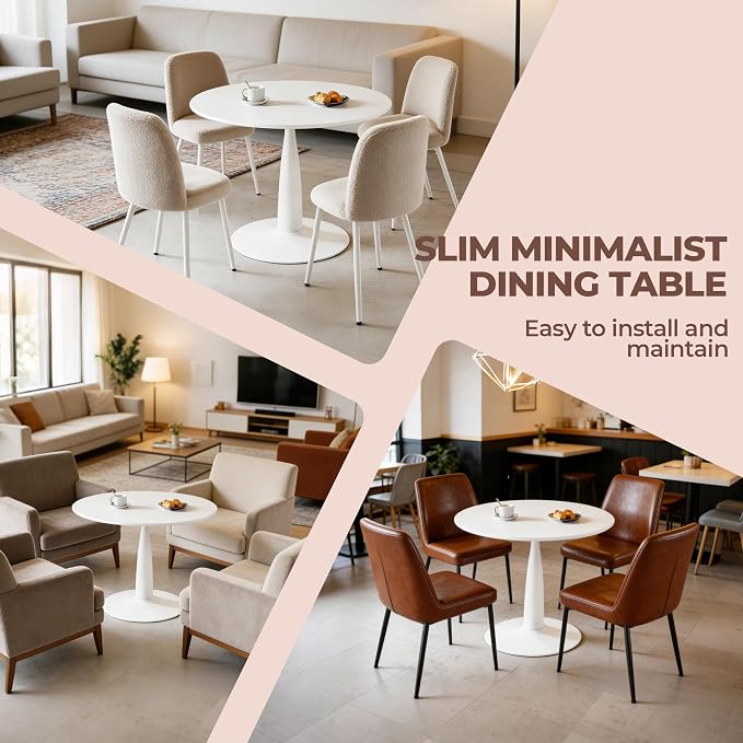 Round Tulip Dining Table 42 Inch White for 2-4 People, Modern Kitchen Table with MDF Top and Metal Pedestal Base, Bistro Table for Apartment Cafe Office Living Room