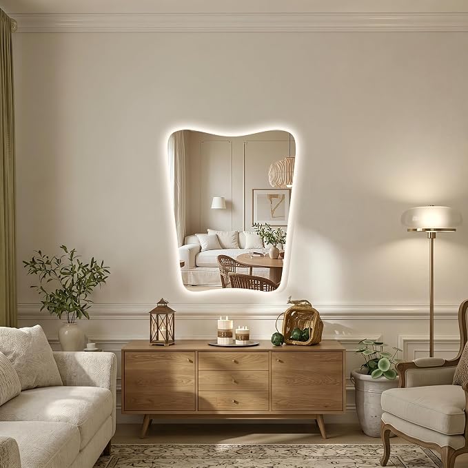 22“x30” Irregular Backlit Bathroom Mirror with Lights, Abstract Vanity Mirror with Lights, Anti-Fog Wall Mirror,Dimmable