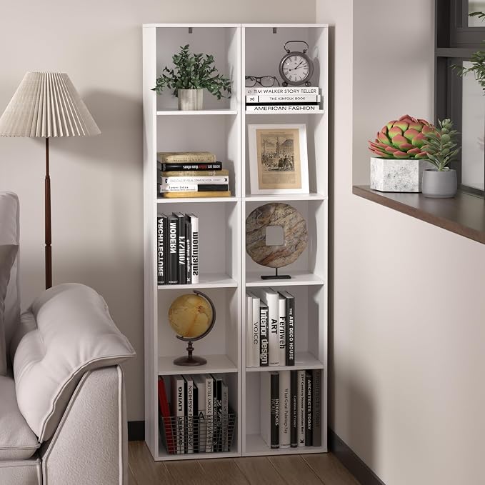 Cube Bookshelf, 5 Cube Storage Organizer, Freestanding 5 Tier Open Display Shelf with Eco-Friendly Melamine Surface for Home Office, Bedroom, Living Room, Study, White