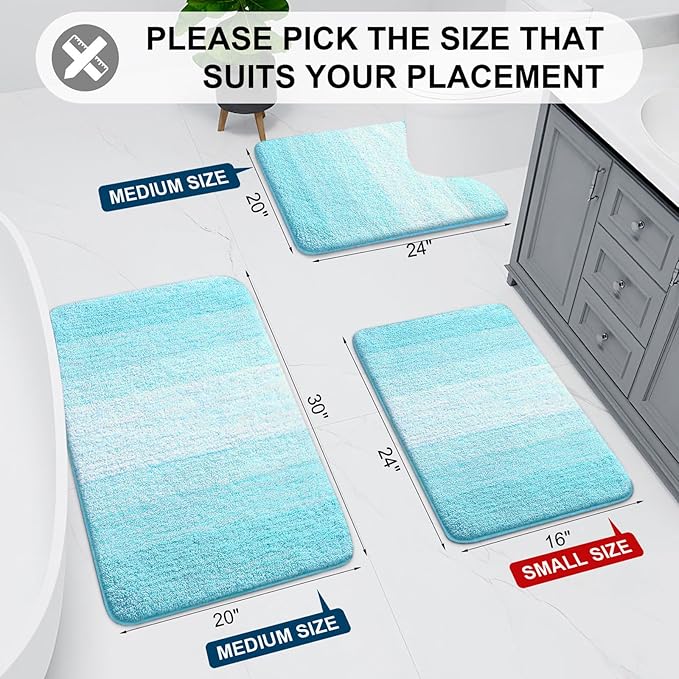 Arotive Microfiber Bathroom Rugs, Shaggy Soft and Absorbent Bath Rug, Non-Slip, Thick Plush Machine Washable Dry Bath Mats for Bathroom, Tub and Shower, 24x16, Sky Blue, Rectangular