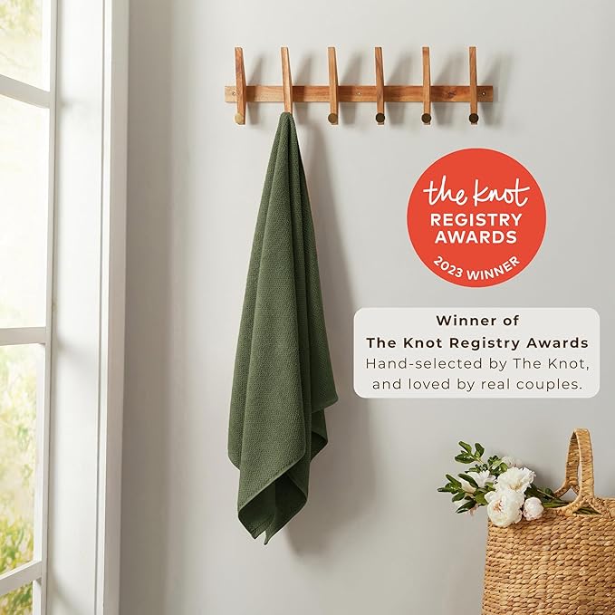 Great Bay Home 100% Cotton 6 Piece Towel Set - Absorbent, Quick-Drying, Durable Bath Towels for Bathroom Decor - Low-Twist, Two-Ply Fibers (Forest Green).