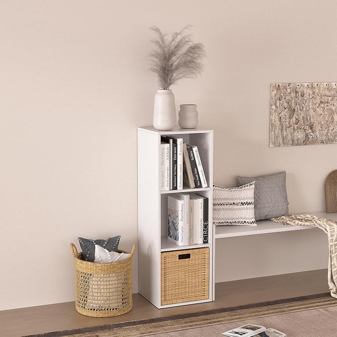 Wooden Cube Storage Organizer with Closed Back Panel,White Cube Shelf Cubby Storage Organizer with Compartments for Living,Bookshelf,Storage Organizers (White, 3 Cube-11in)