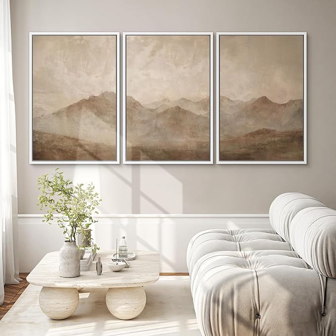 SIGNWIN Framed Canvas Print Wall Art Set Minimal Mountain Landscape Neutral Illustrations Modern Art Decorative Boho Relax/Zen Nordic for Living Room, Bedroom, Office - 16"x24"x3 White