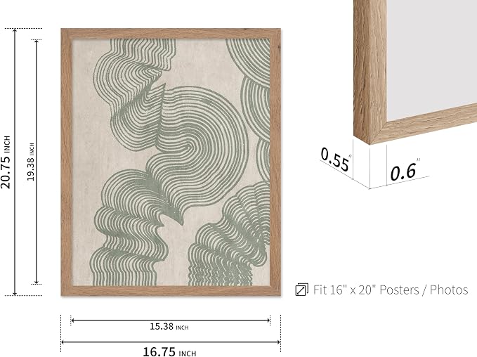 Poster Master Line Drawing Poster - Curved Lines Print - Geometric Art - Sketch Art - Abstract Art - Mid Century Modern Art - Minimal Art - Great Bedroom or Living Room Decor - 16x20 Beige Framed