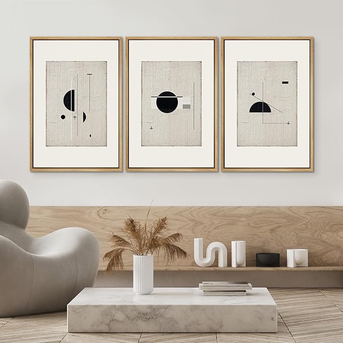 SIGNWIN Framed Canvas Print Wall Art Set Mid-Century Modern Geometric Polygons Abstract Shapes Illustrations Modern Art Decorative Minimal Duotone for Living Room, Bedroom, Office - 16"x24"x3 Natural