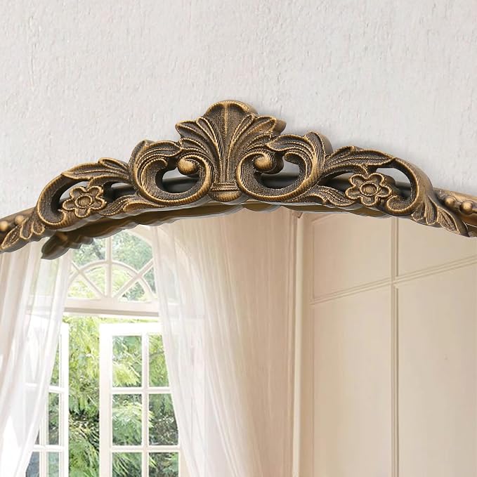 Micasso Ornate Antique Gold Mirror: 24"x36" French Baroque Arched Mirror - Traditional Vintage Decorative for Wall/Mantel/Entryway/Bathroom/Hallway/Living Room - Home Decor for Bathroom