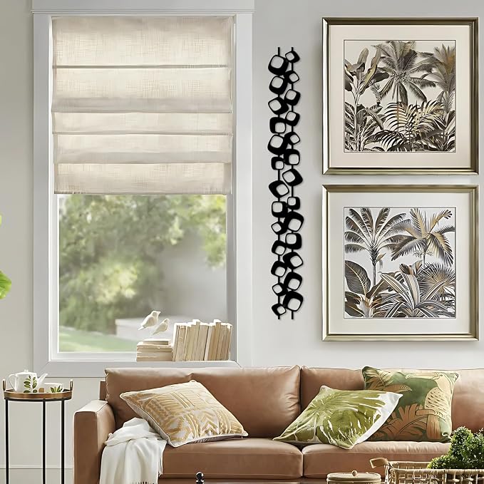 ruelen Mid Century Abstract Metal Wall Art Sculpture - Textured Geometric Decor, Set of 4, 2D Black Vertical and Elegant Design for Living Room, Bedroom, Office, Home (15.7x3.9in)